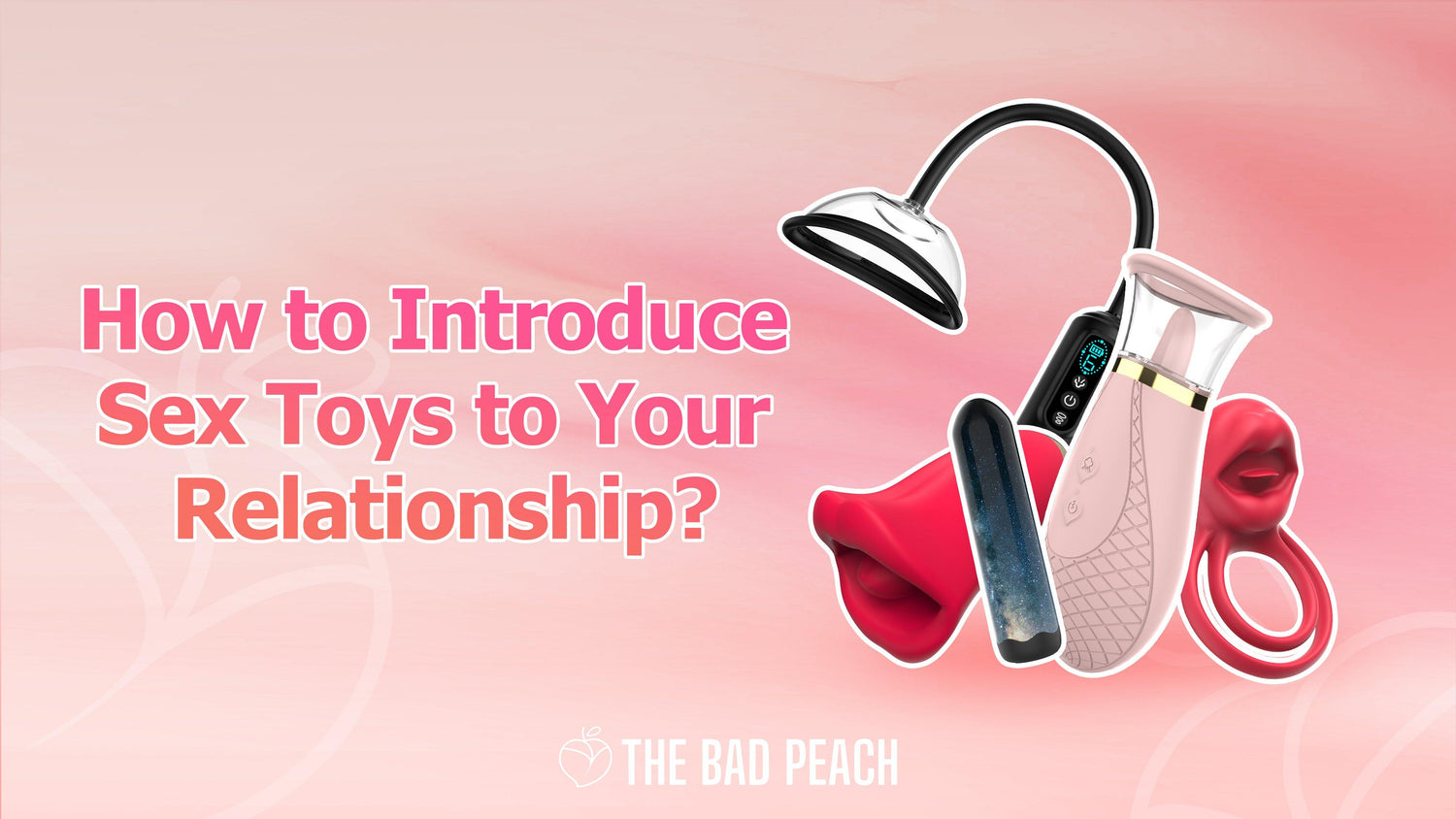 Sex toys assortment for relationship introduction, pink background