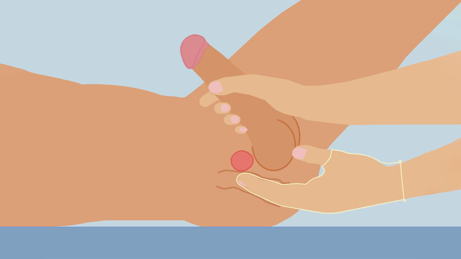 Illustration of hands near male genitalia.