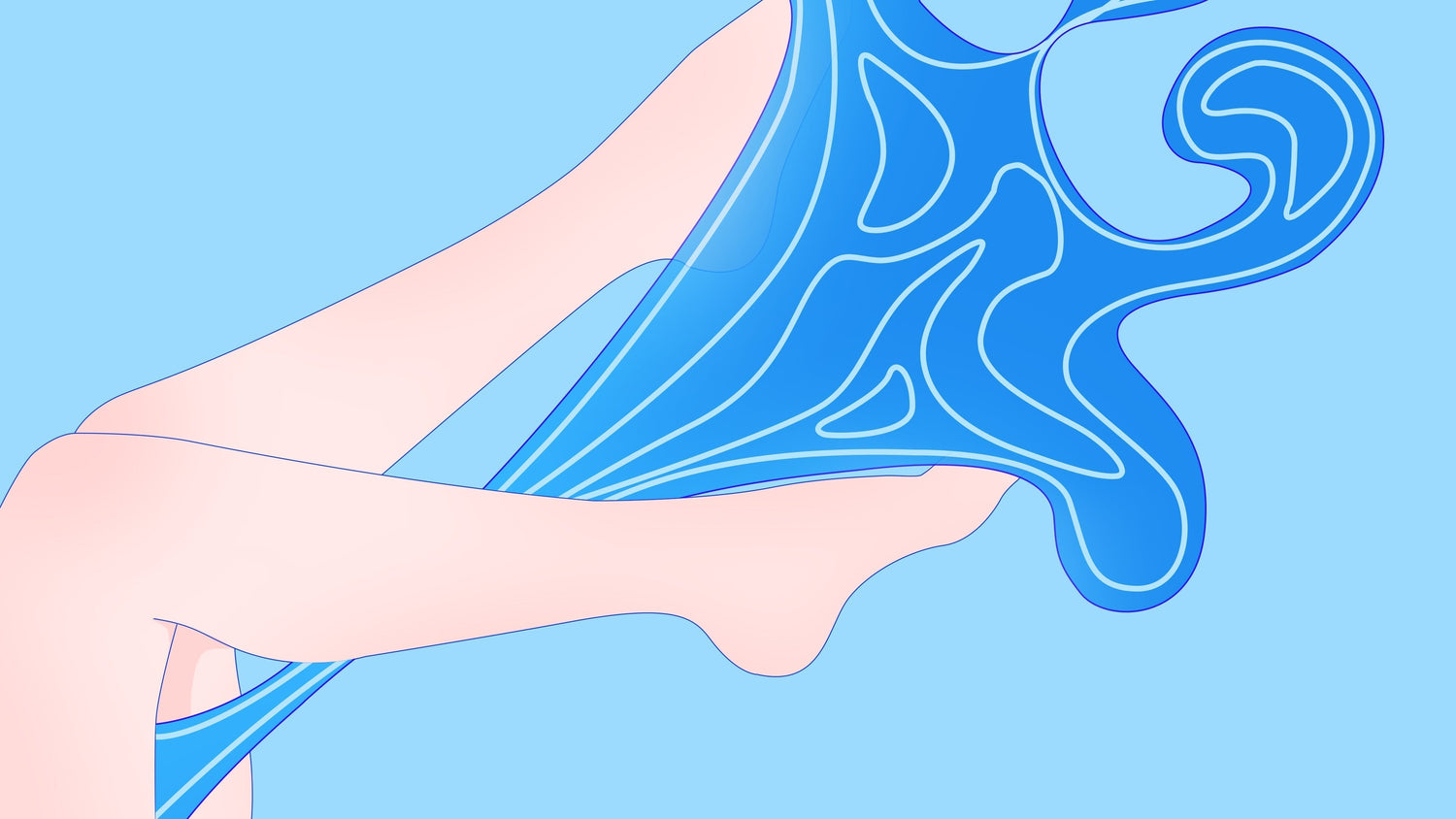 Legs with blue liquid flowing, symbolizing squirt.
