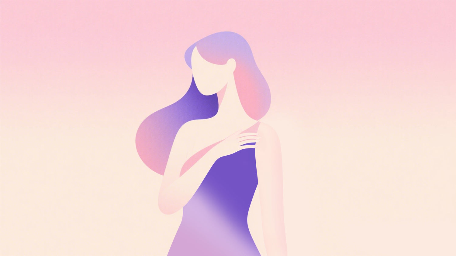 Illustration of a woman with long hair in a gradient background.