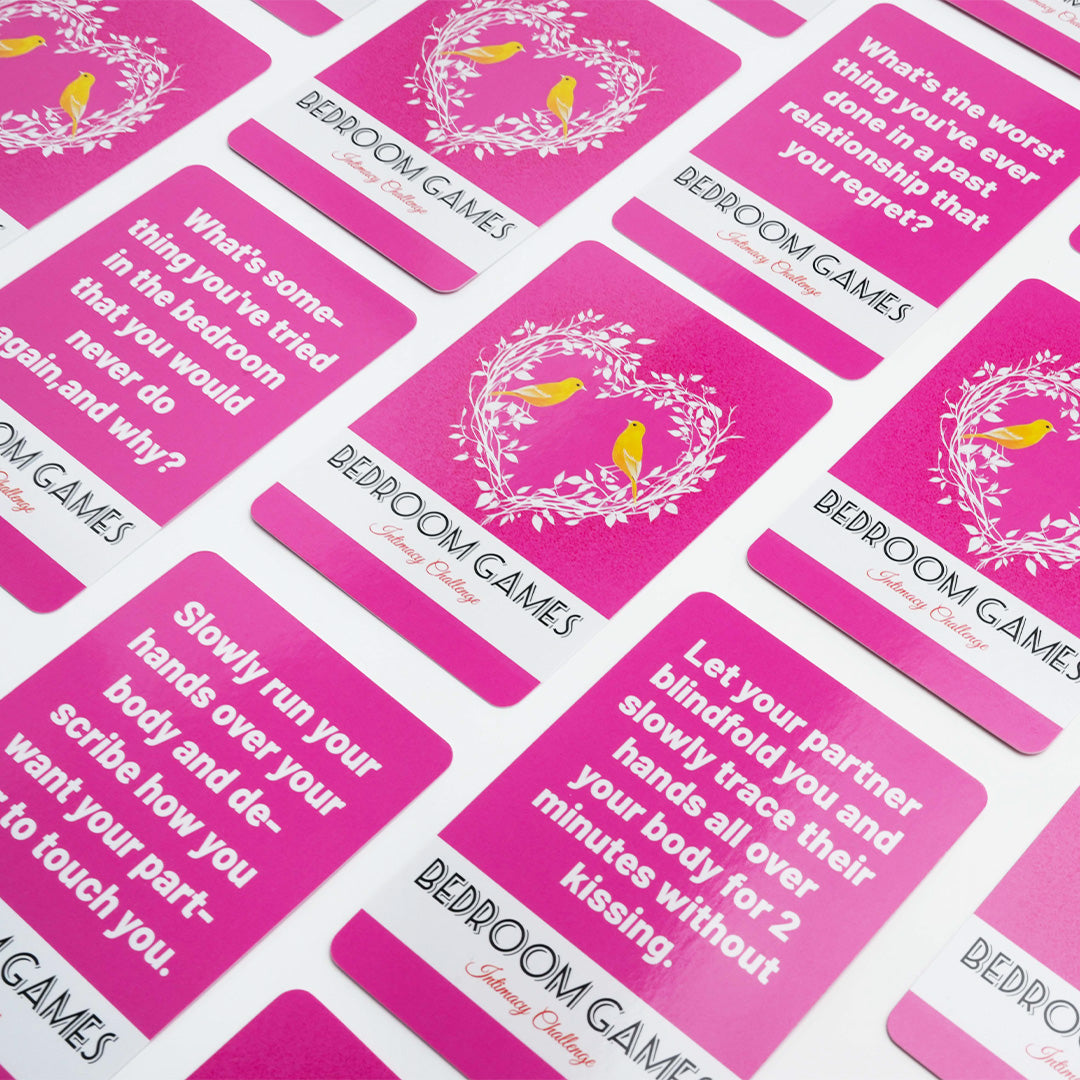Bedroom Games sex playing cards: pink intimacy challenge cards for couples.