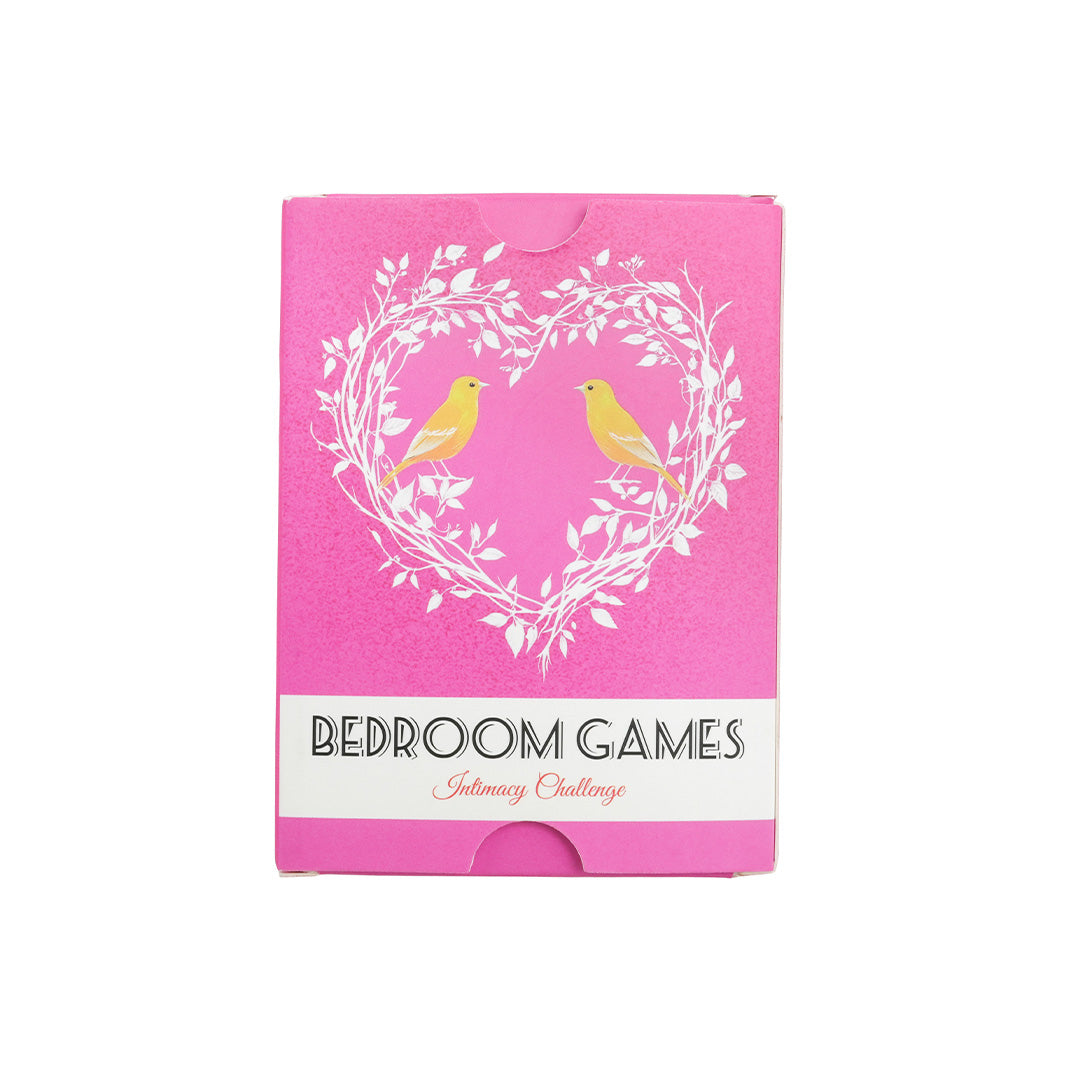 Bedroom Games Intimacy Challenge playing cards box with heart and birds design.