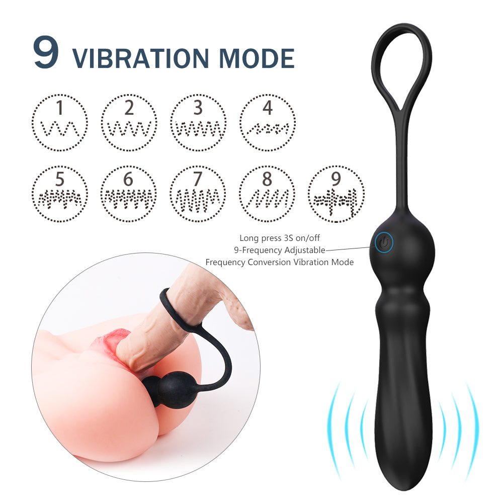 Black cock ring and anal vibrator with 9 vibration modes