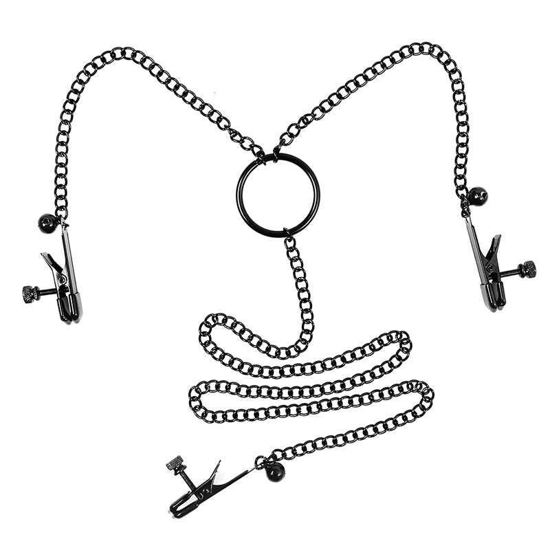 Black nipple and clitoral clamps body chain