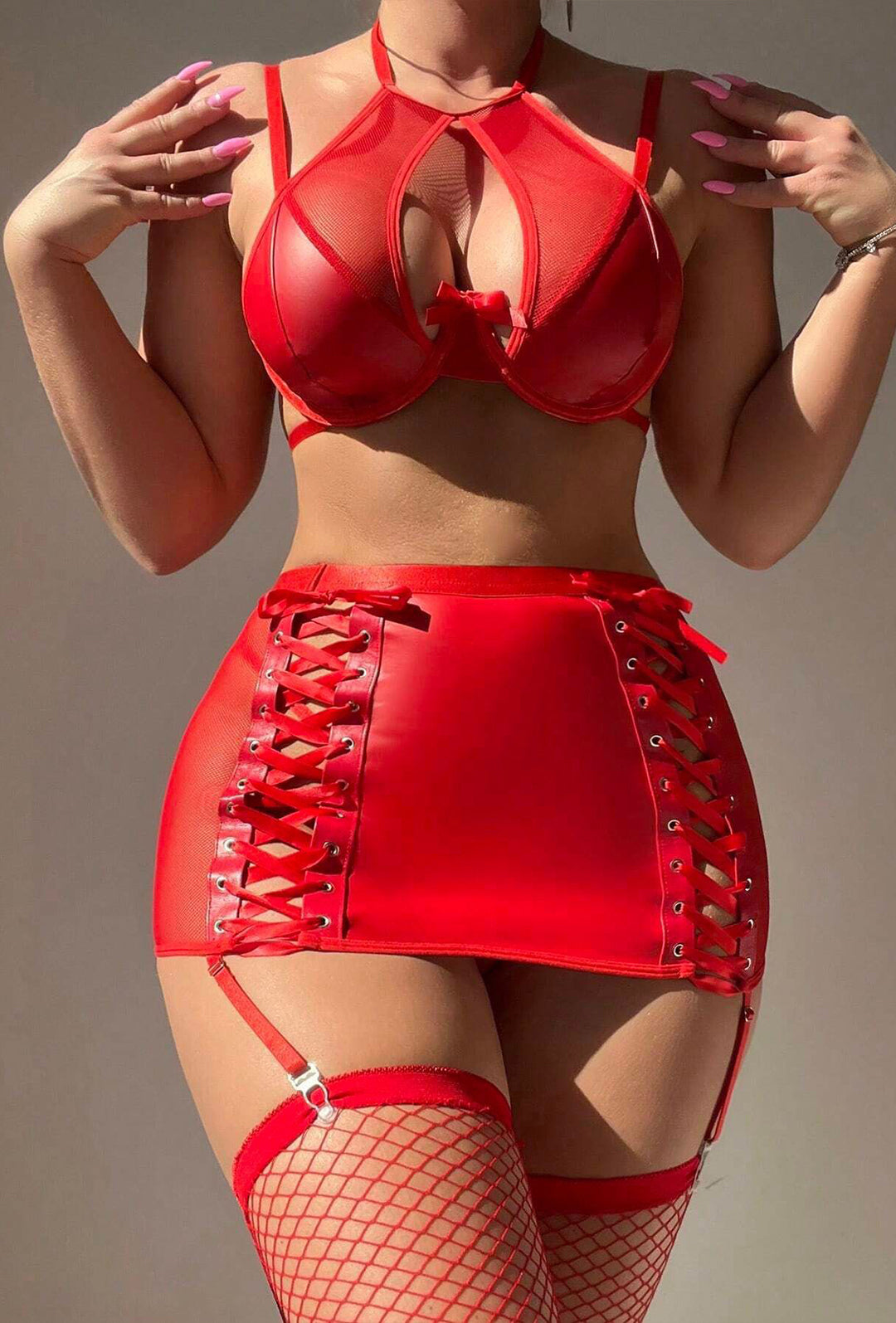 Red Siren Mesh & Leather Ensemble
