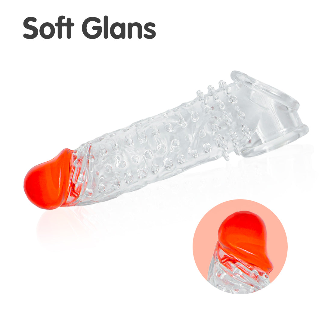 Red Rush textured silicone penis sleeve with red tip.