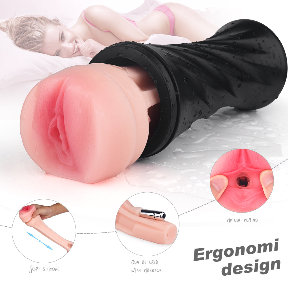 Male masturbator with ergonomic design and soft silicone