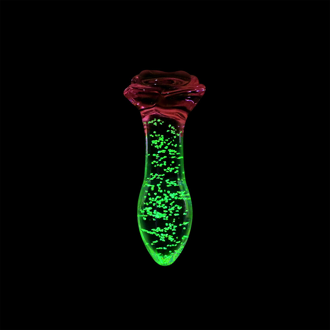 Rose Glass Luminous Butt Plug 4 Inch