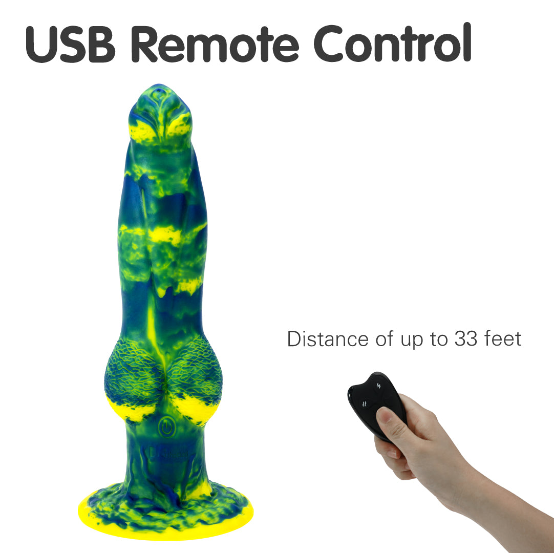 Dildos Klein Amarillos Dragon 7 Empuje y 7 Vibración 22.5 cm
