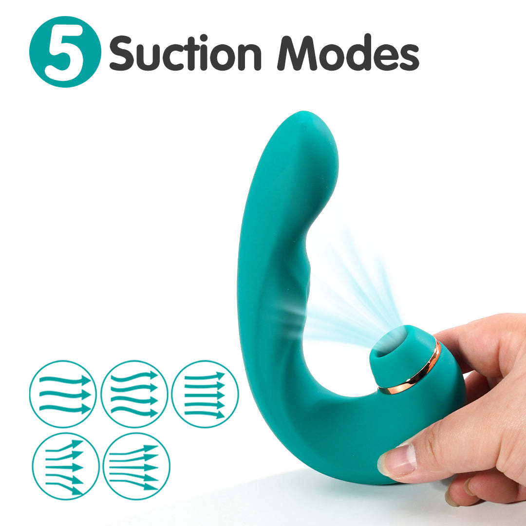 Mappy Hour teal vibrator with 5 suction modes
