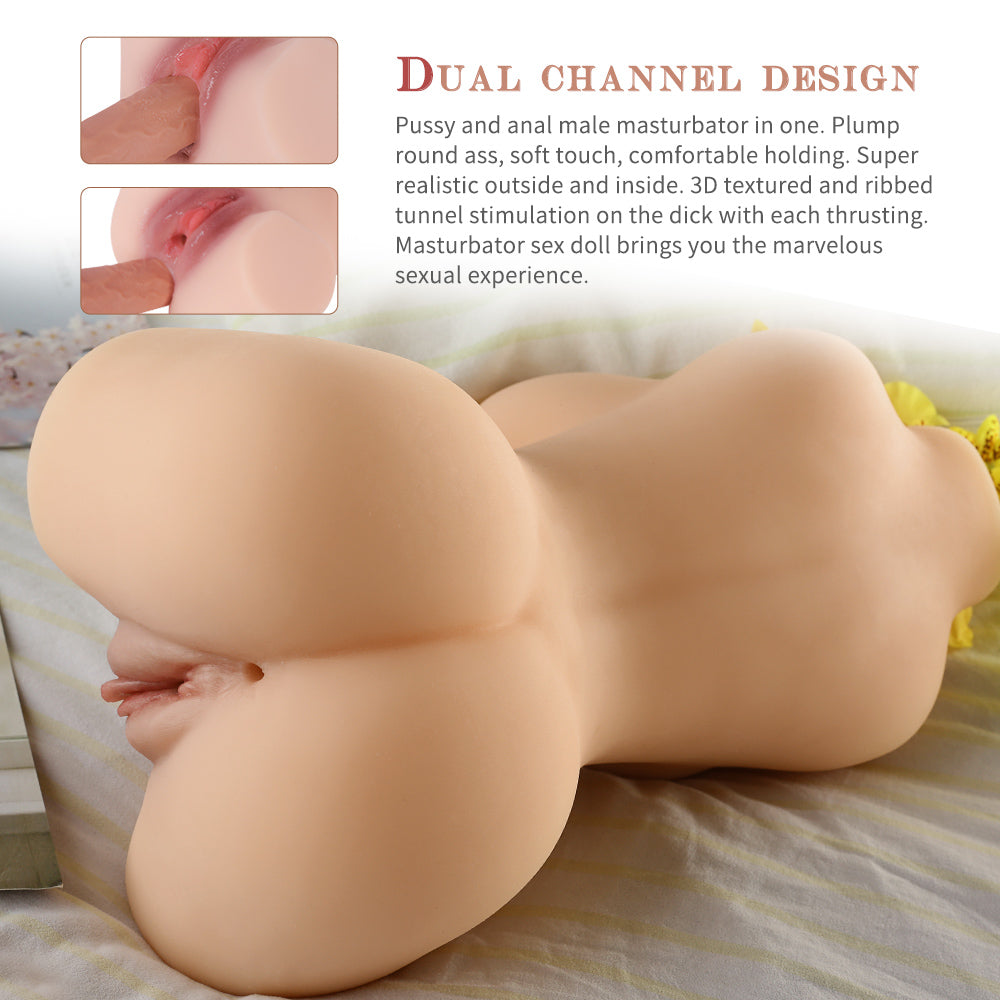 Dual-channel masturbator doll, realistic pussy and ass design