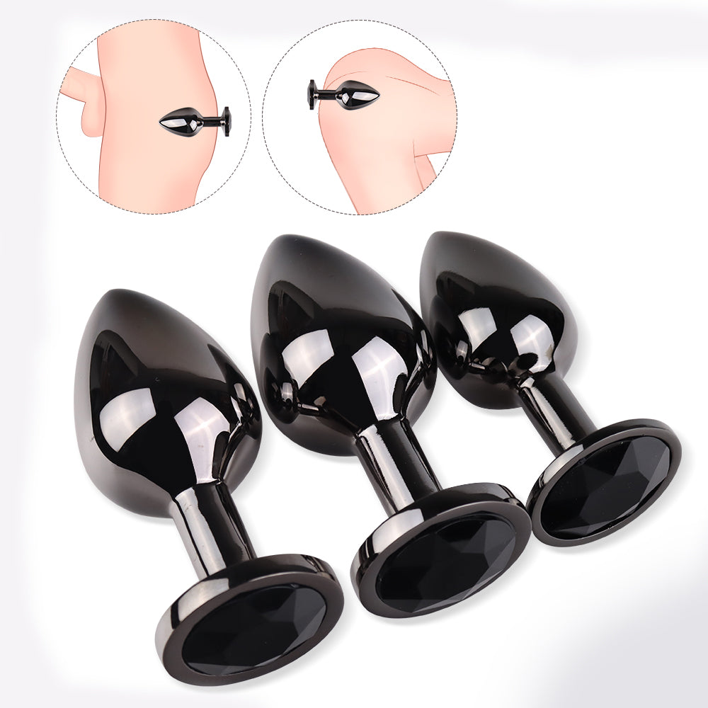 Nigel Aluminum Butt Plug Set (3 Piece) with jewel base