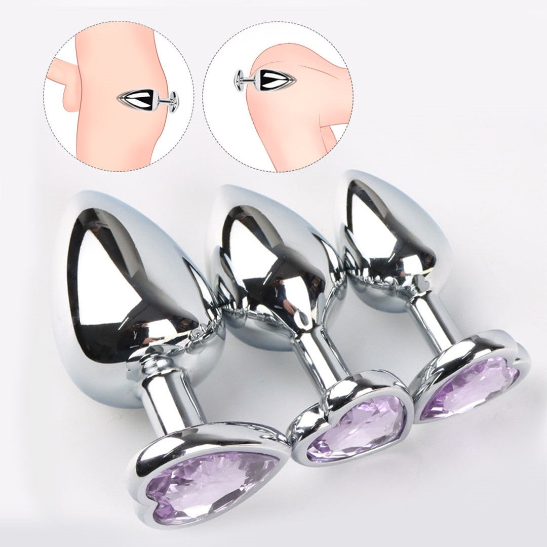 Stainless Steel Butt Plug Set with Purple Jewels