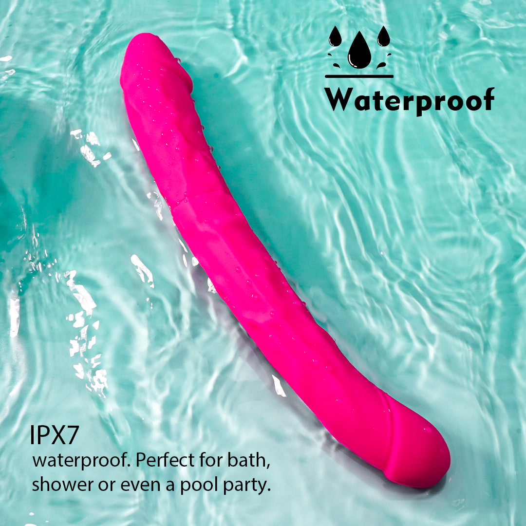 Waterproof pink double-ended dildo, bath and shower