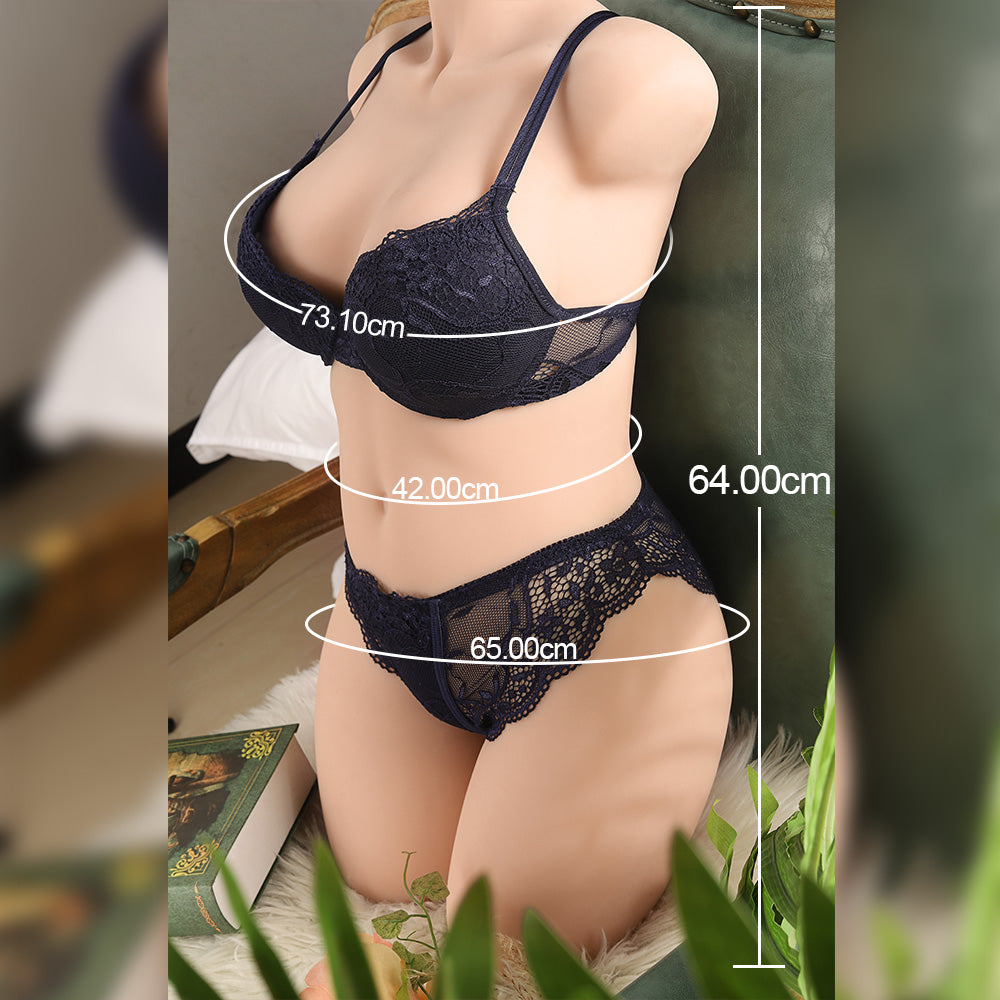 Isabella doll with bra and panties showing measurements