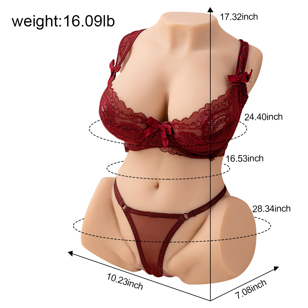 Realistic masturbator doll in red lingerie with measurements