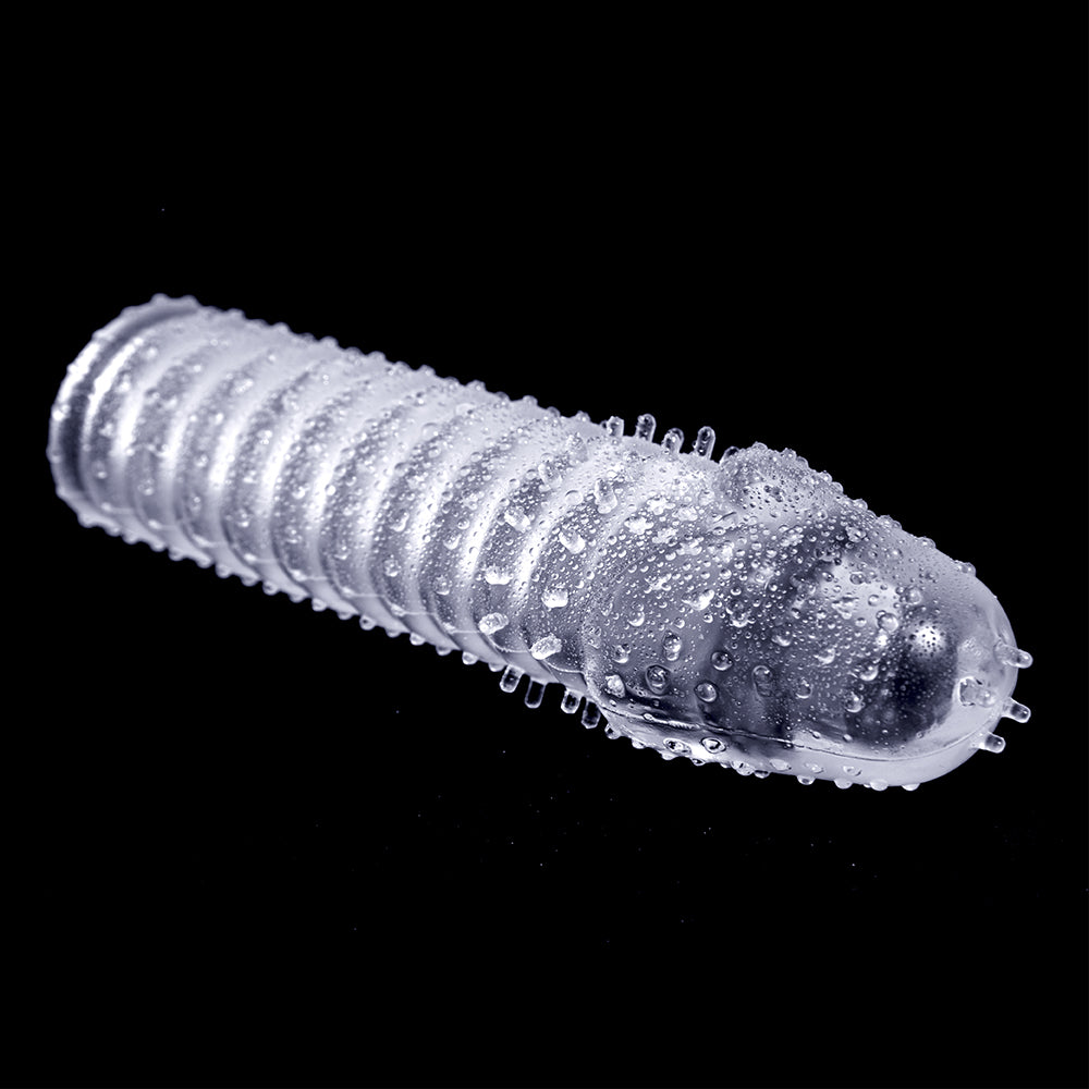 Transparent penis sleeve with textured surface