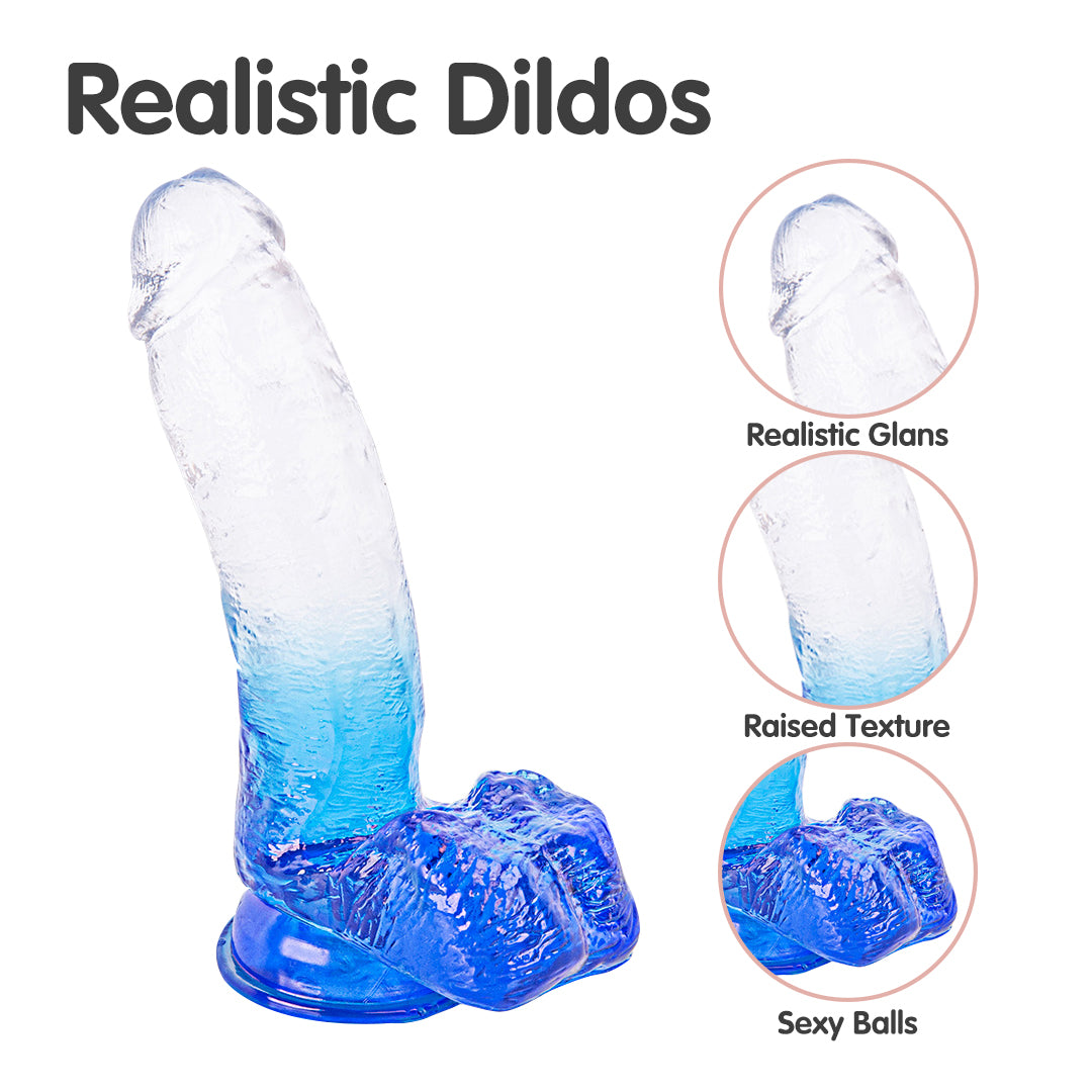 Blue gradient realistic dildo with suction cup for women