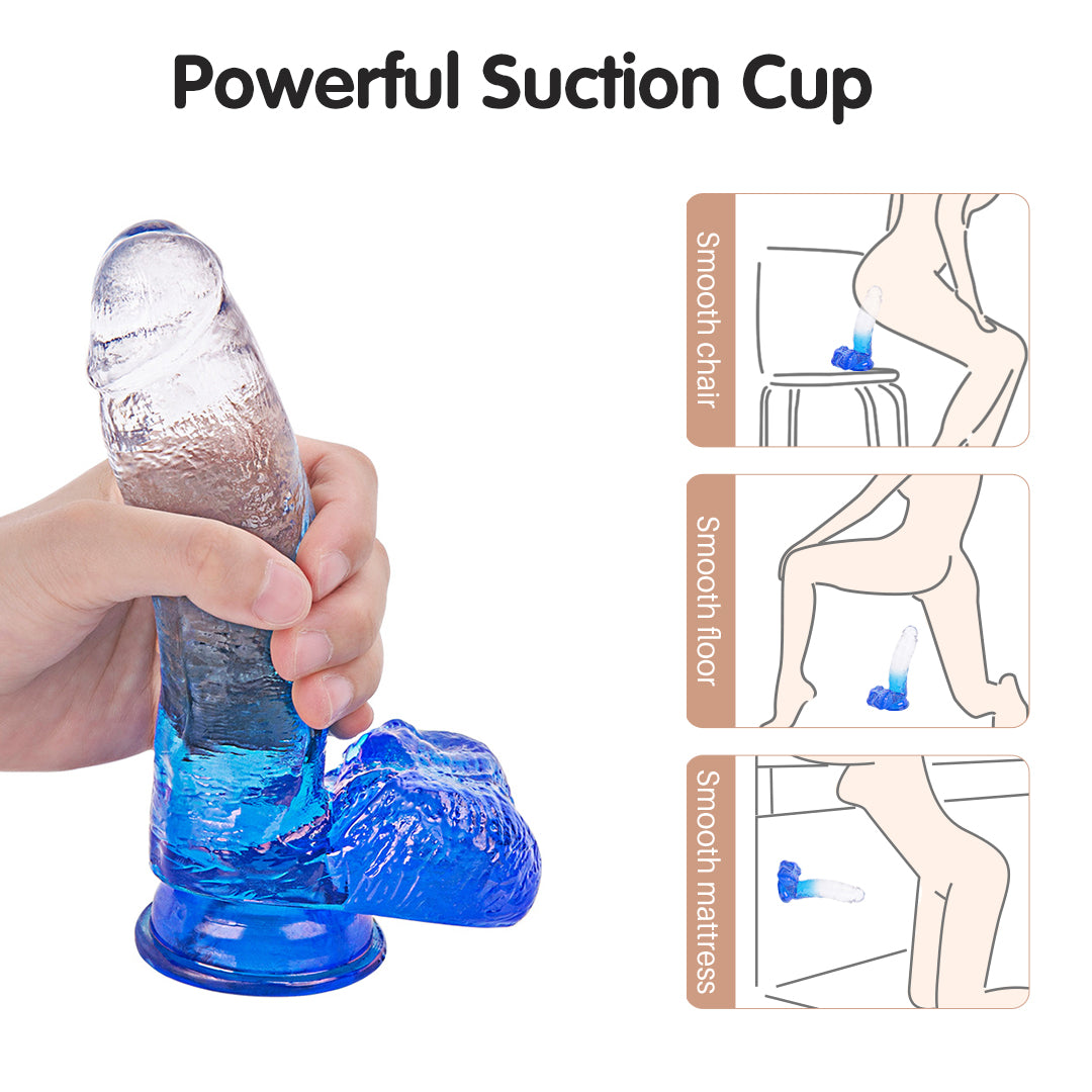 Blue gradient dildo with powerful suction cup for women