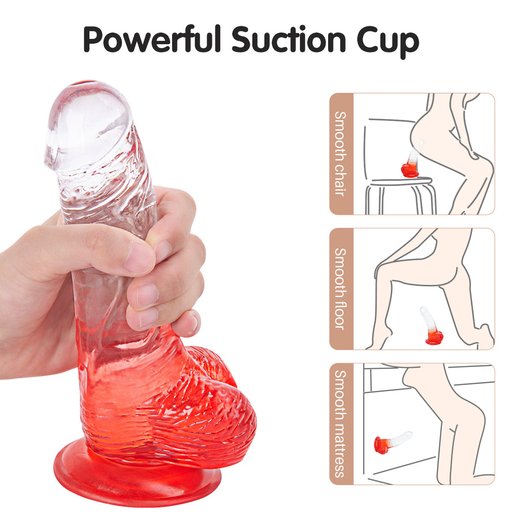 Red suction cup dildo. Sex toy for women with body safe material.