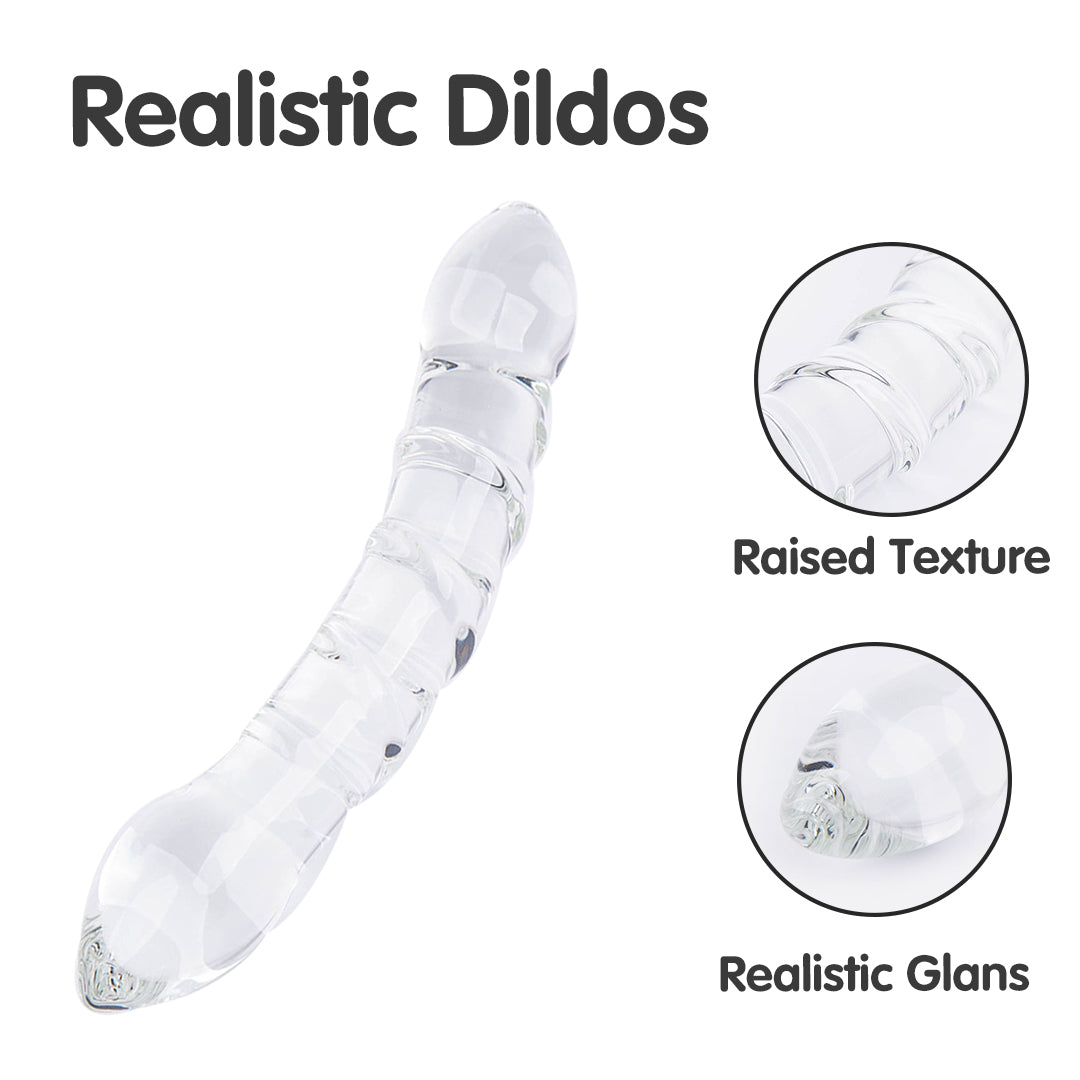Two-headed glass dildo with raised texture and realistic glans, Realistic Dildos