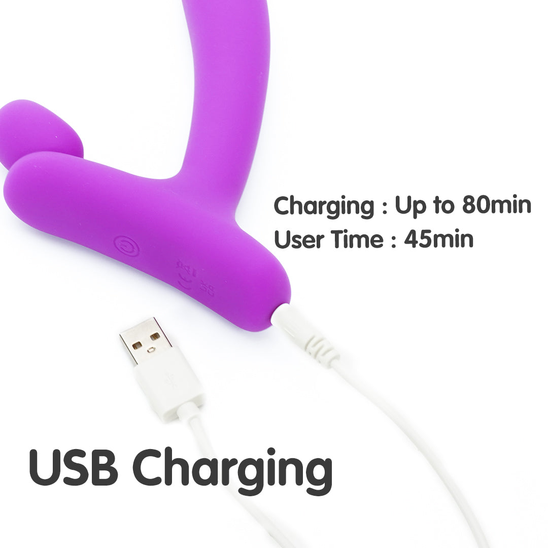 USB rechargeable purple vibrator with long usage time, charging details