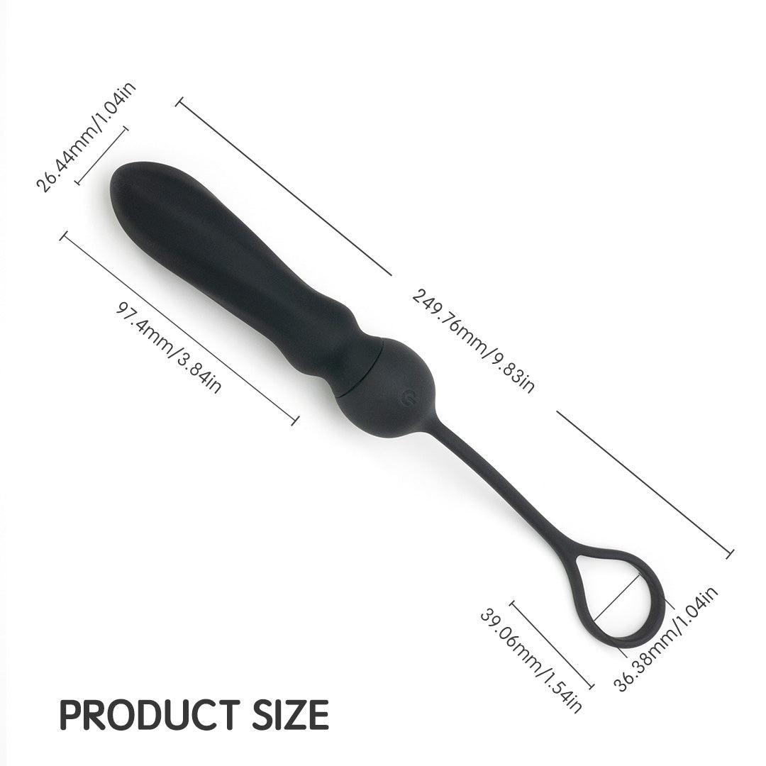 Black cock ring with anal vibrator, product size illustration