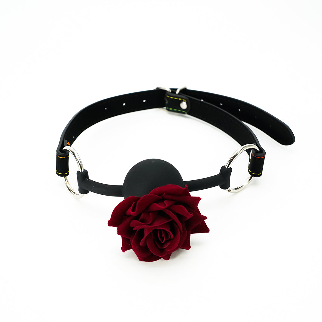 Crimson Solstice Silicone Rose Ball Gag