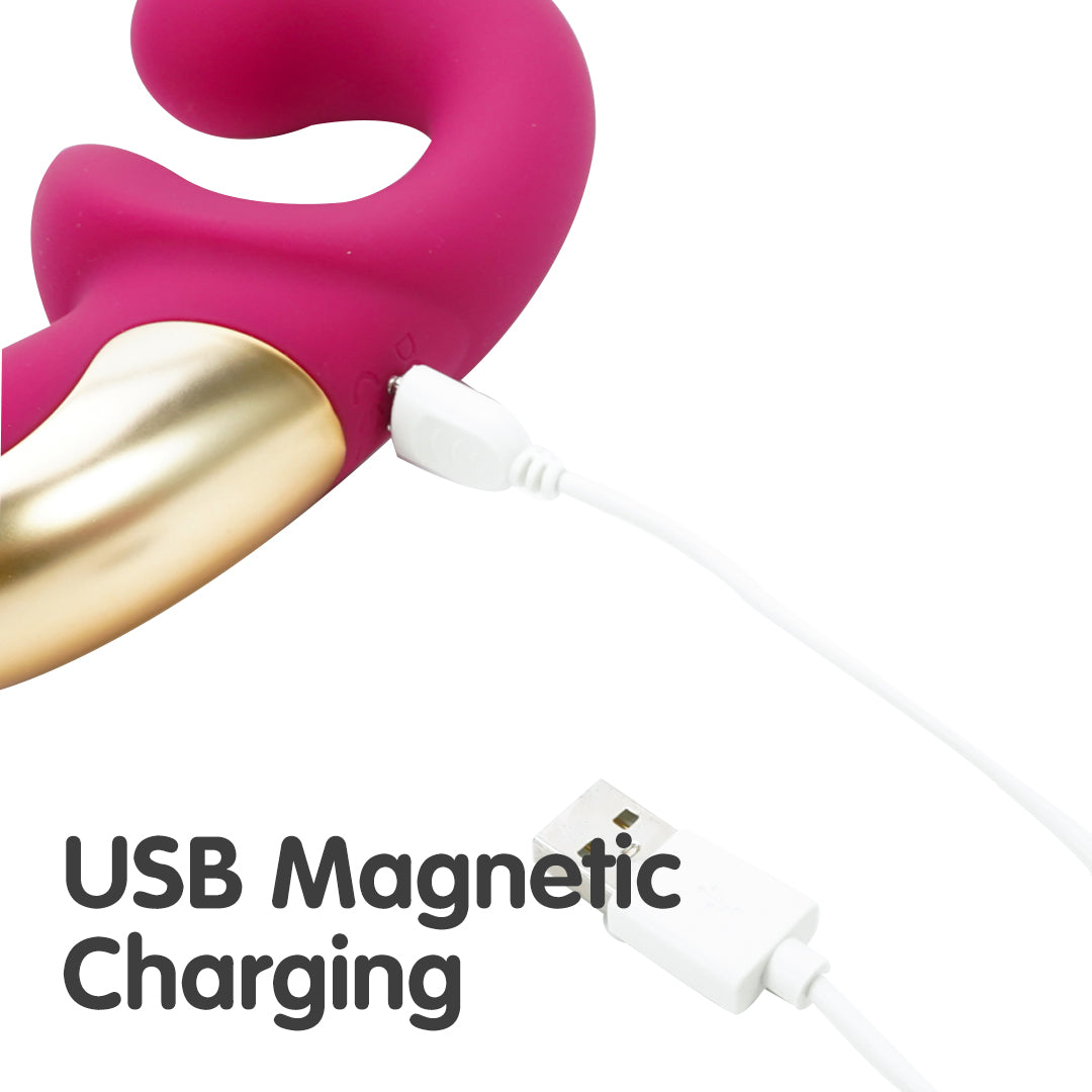 Curved rabbit vibrator with USB magnetic charging feature