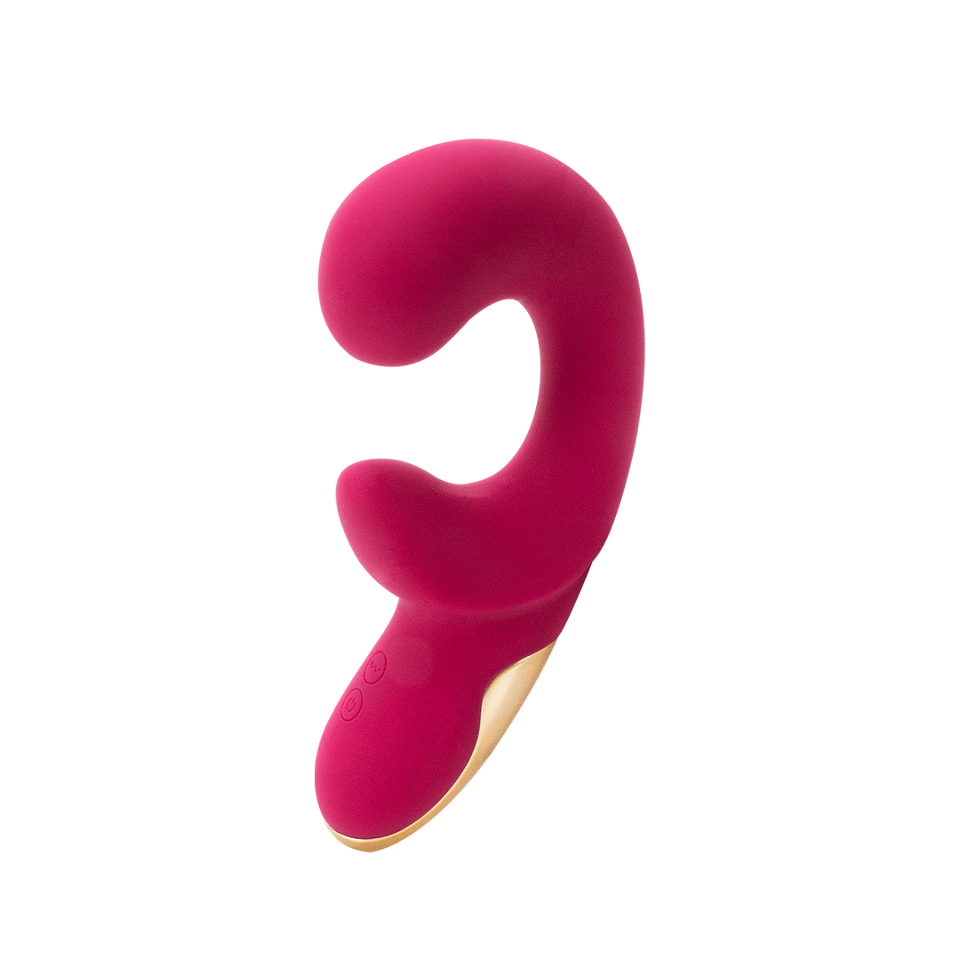Pink rabbit clitoral vibrator with gold accents