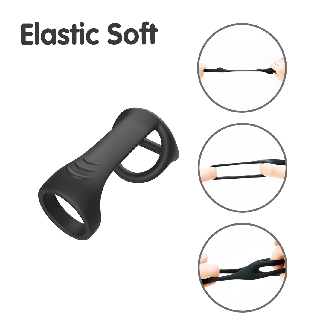 Elastic black silicone cock ring. Soft and flexible.