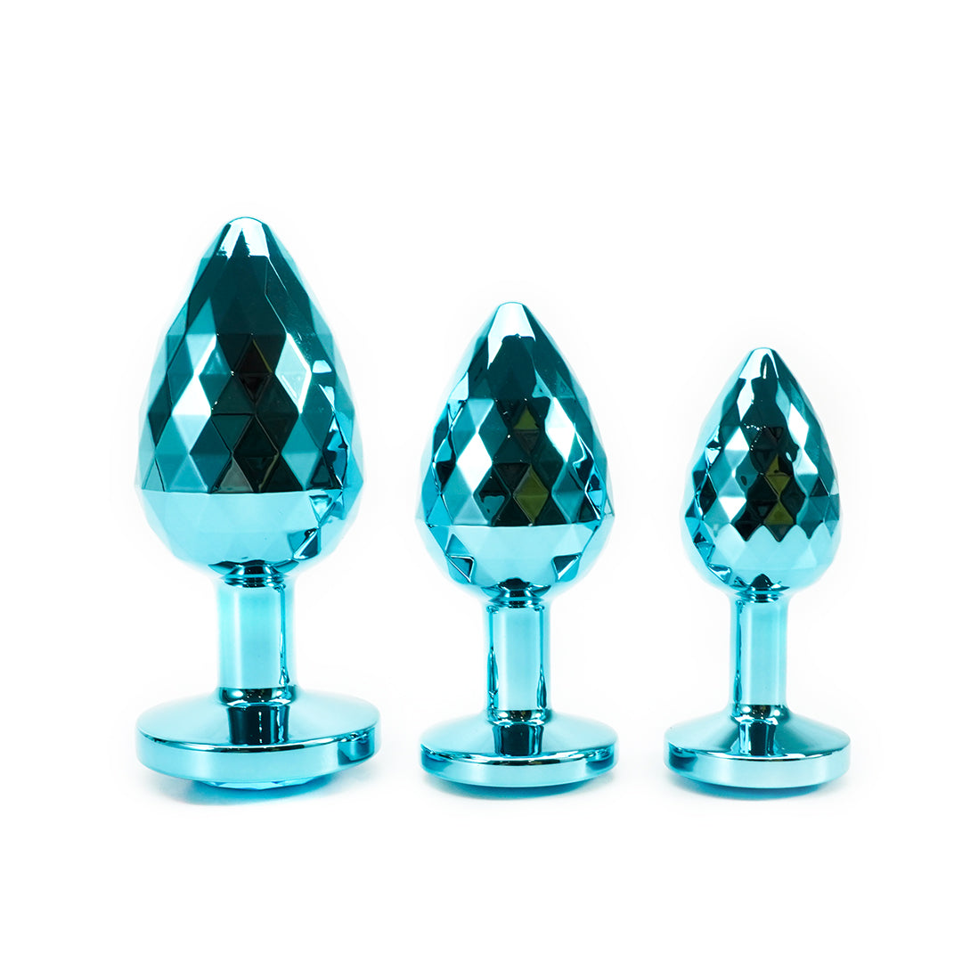3 Piece Blue Light Ball Metal Butt Plug Set