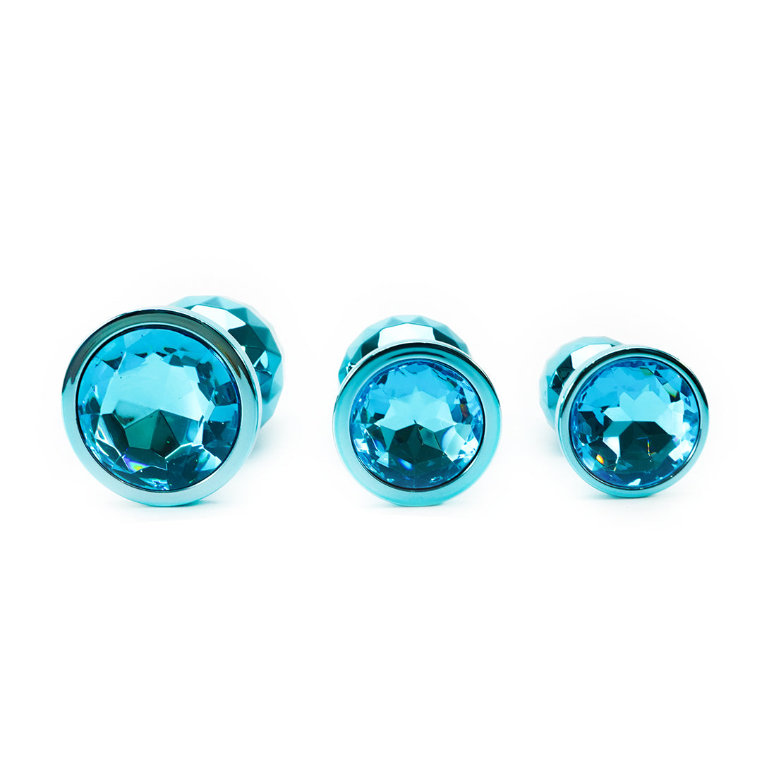 Blue crystal butt plug set, 3-piece