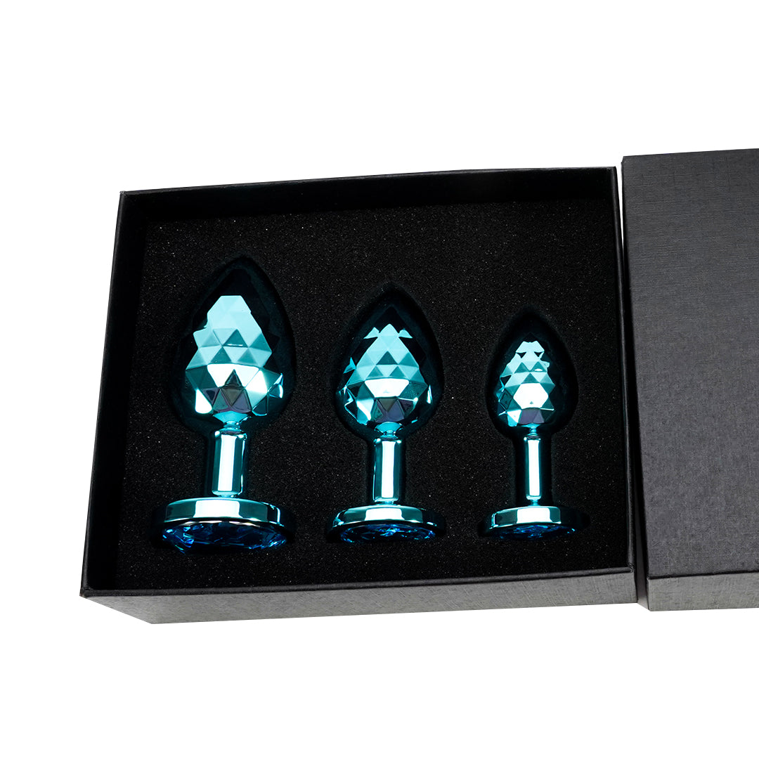 3-piece Blue Crystal Butt Plug Set in Gift Box