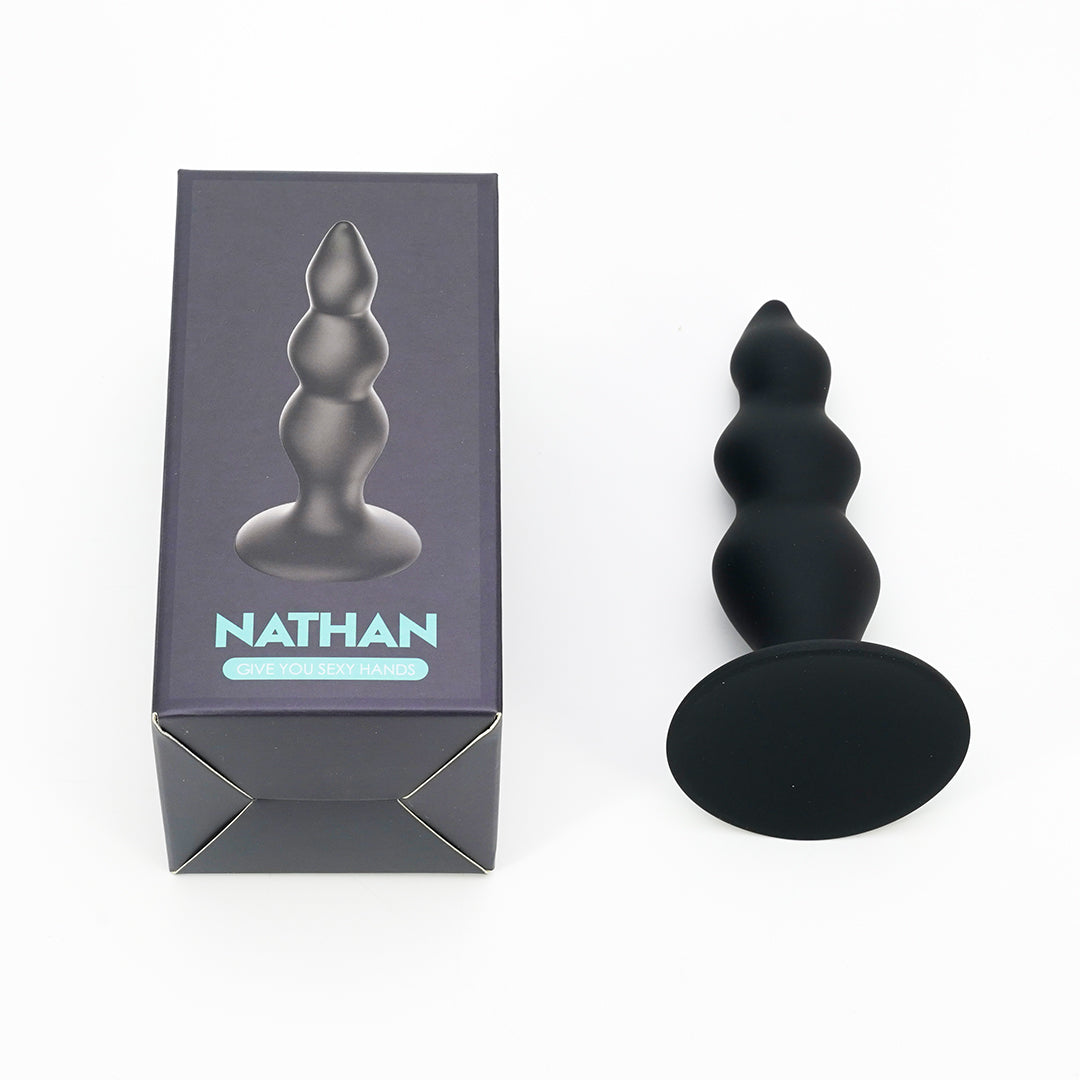 Nathan anal dildo with suction cup base, product packaging