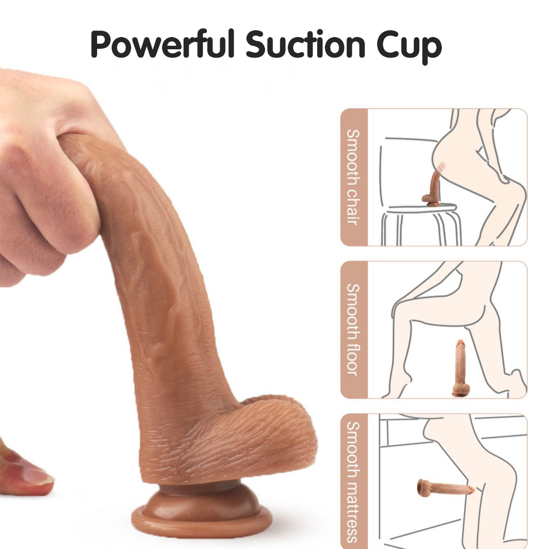 Realistic dildo vibrator with suction cup for multiple positions