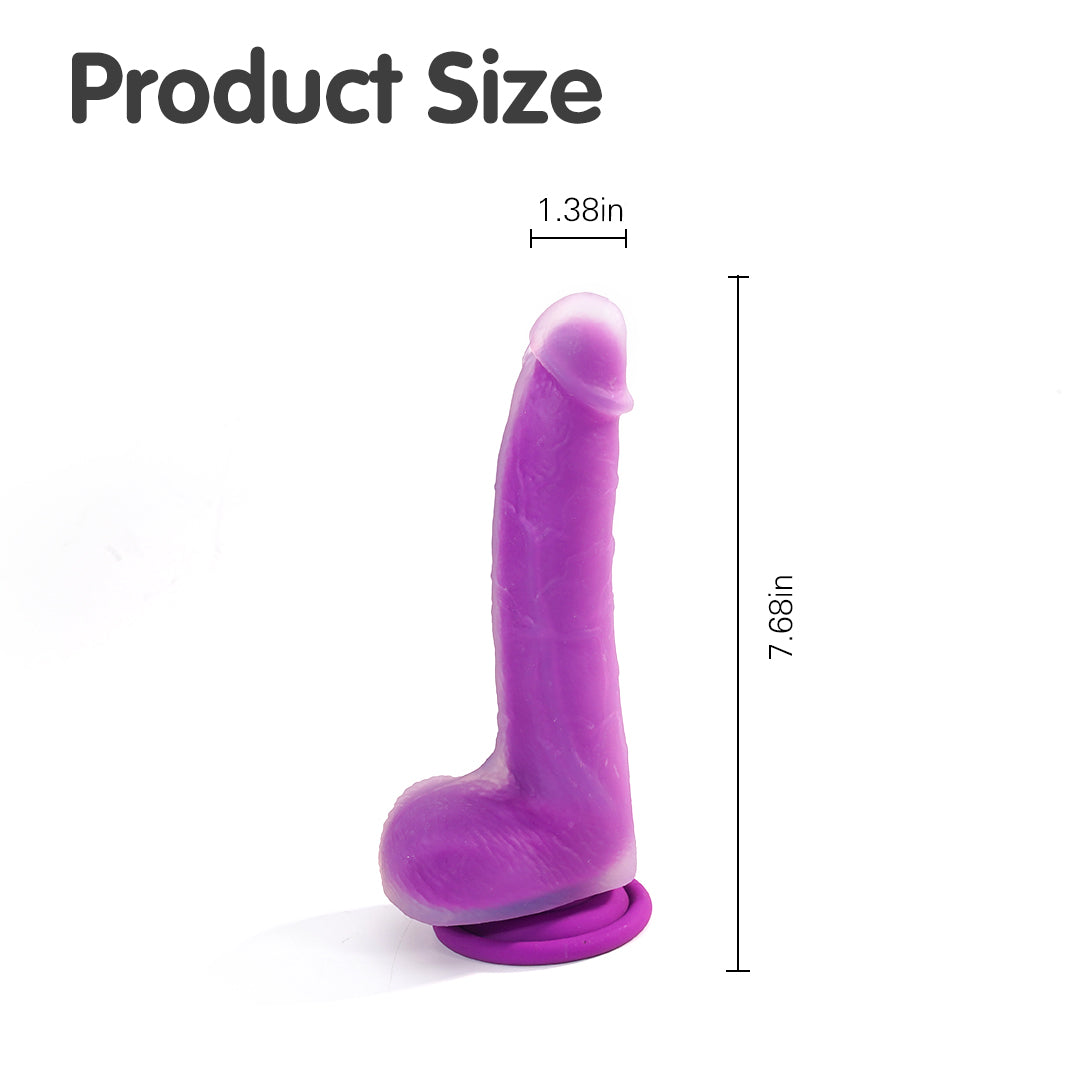 Purple 7-inch realistic dildo with size measurements