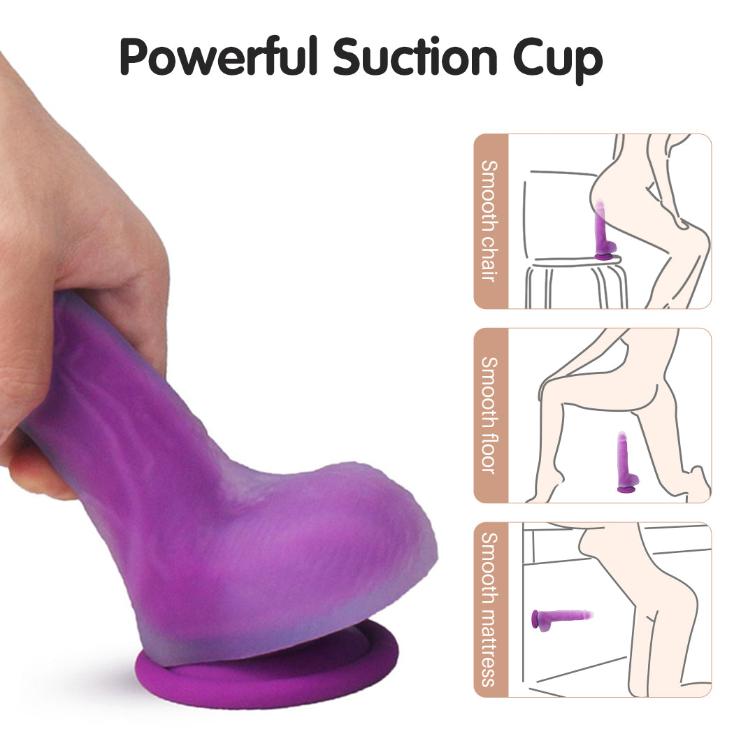 Purple dildo with powerful suction cup, versatile use options