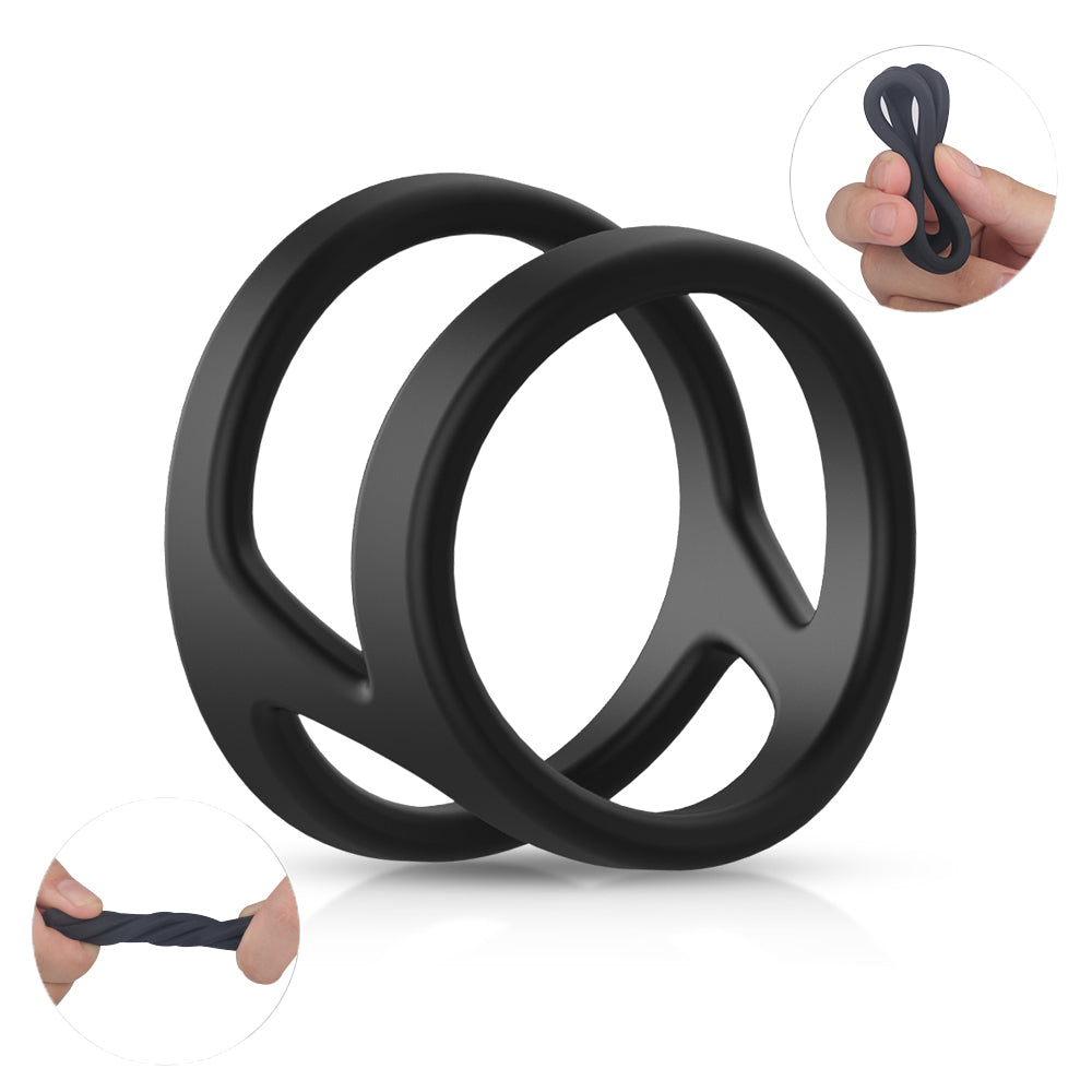 Black silicon cock ring for longer and stronger orgasms, by Bad Peach