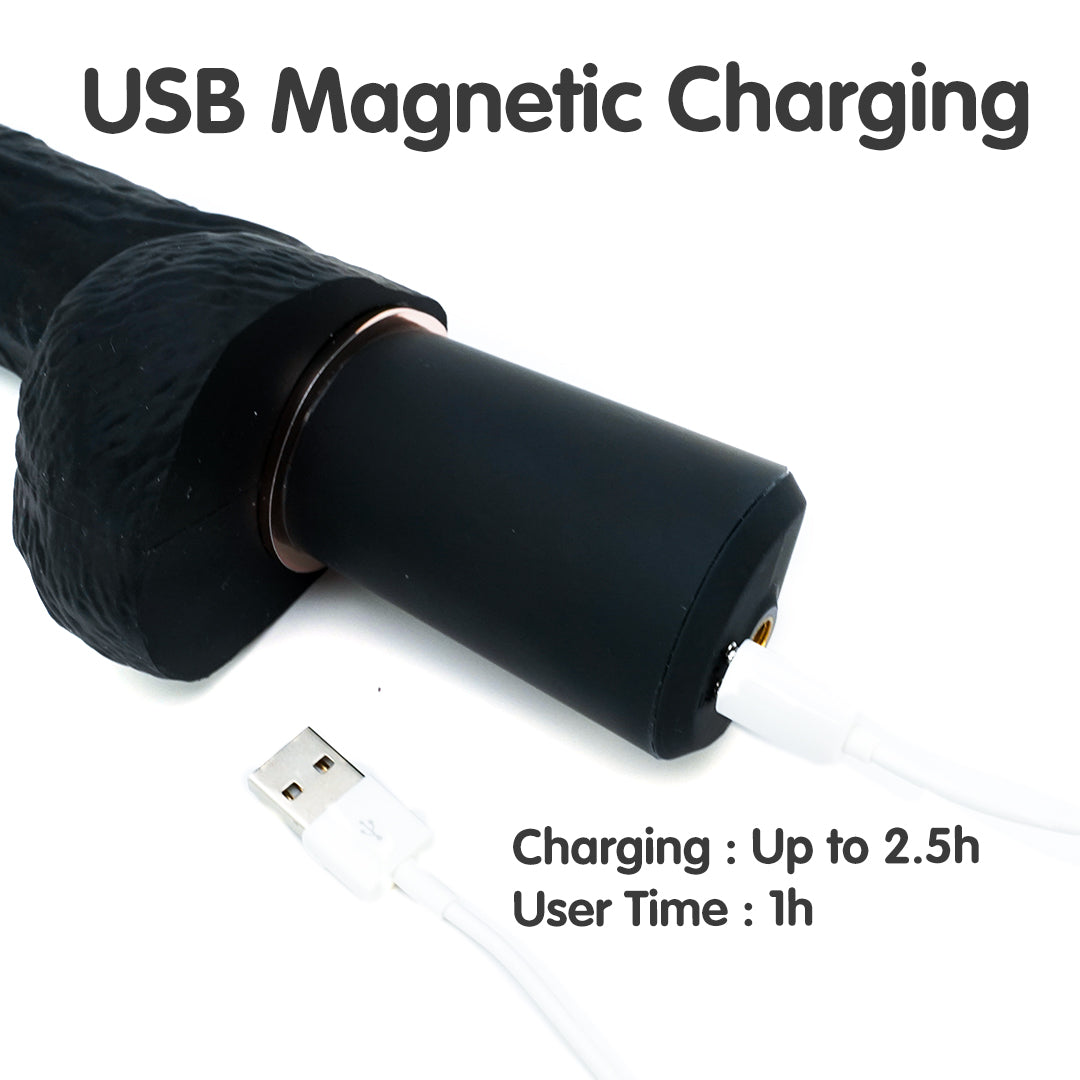USB charging vibrating dildo, up to 2.5h charge, 1h use.