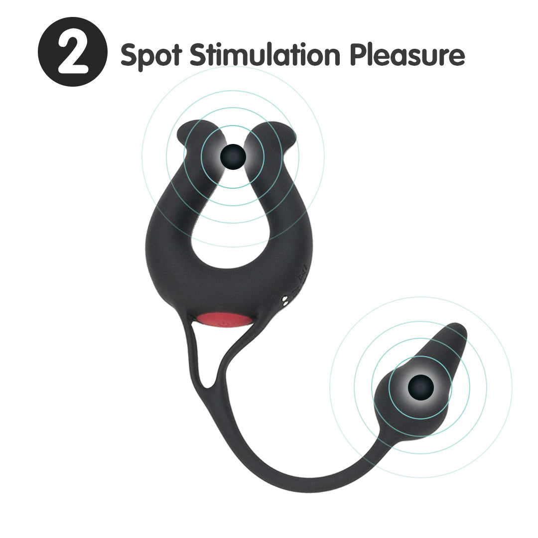 Black cock ring vibrator and butt plug for spot stimulation pleasure