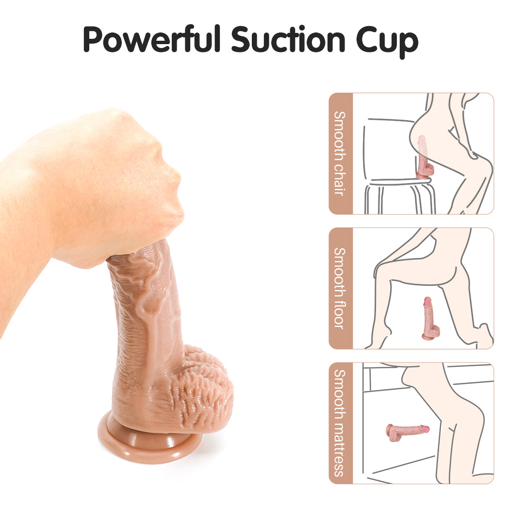 Realistic dildo with powerful suction cup, usage demonstration