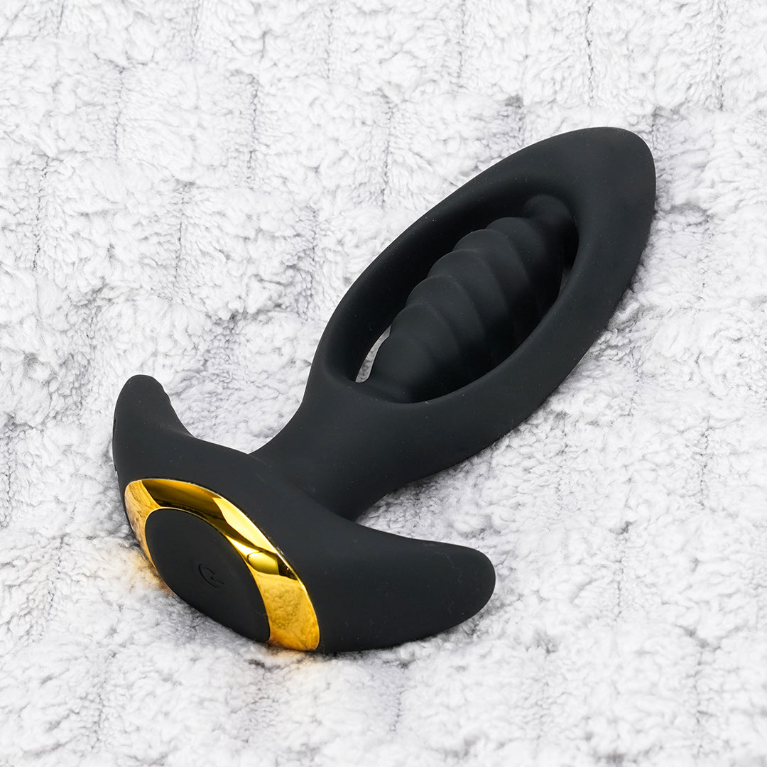 Black Pile Driver Anal Plug Vibrator with Gold accents