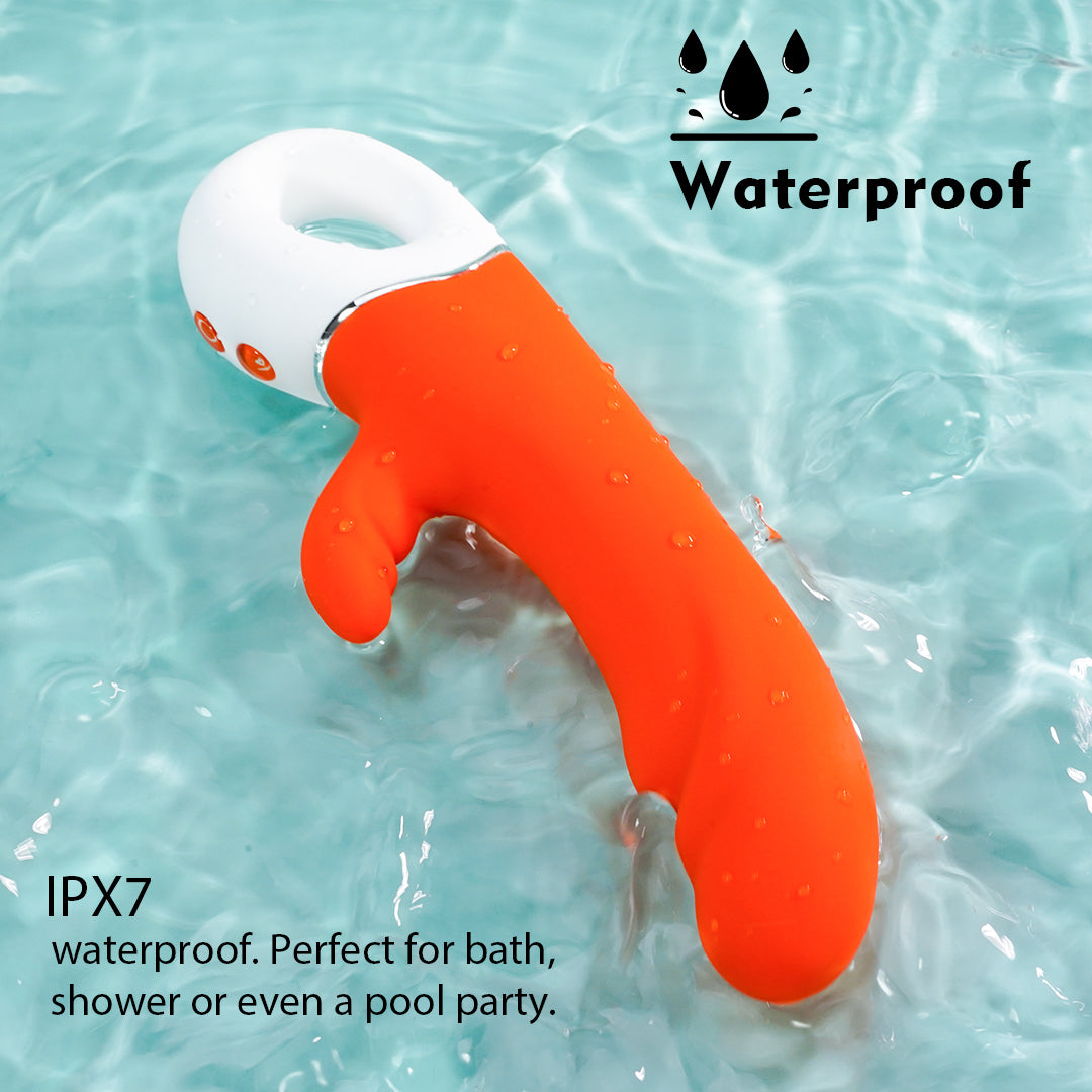 Waterproof orange rabbit vibrator for clitoral and G-spot stimulation