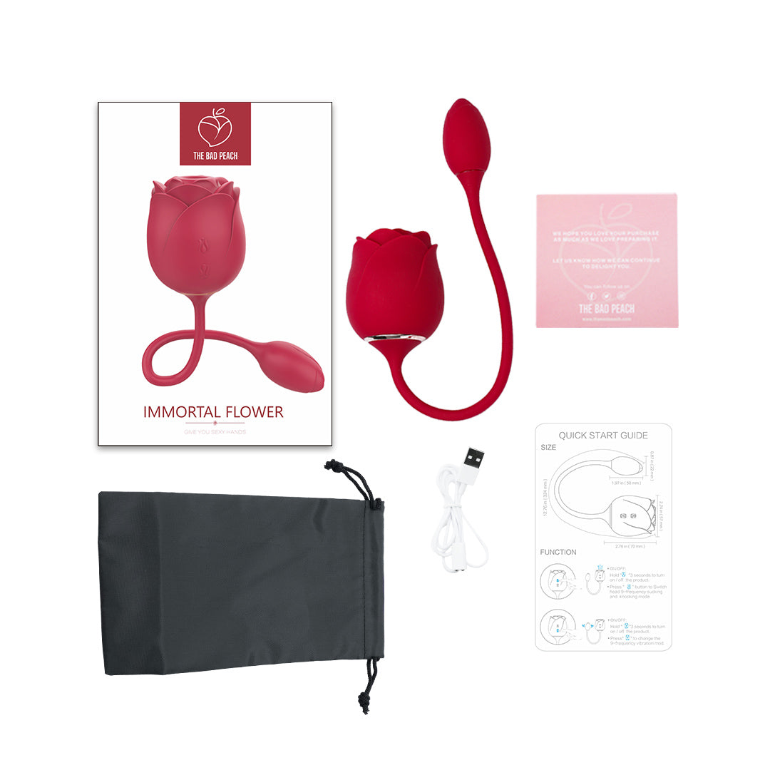 Immortal Flower Clitoral Stimulator product shot with accessories