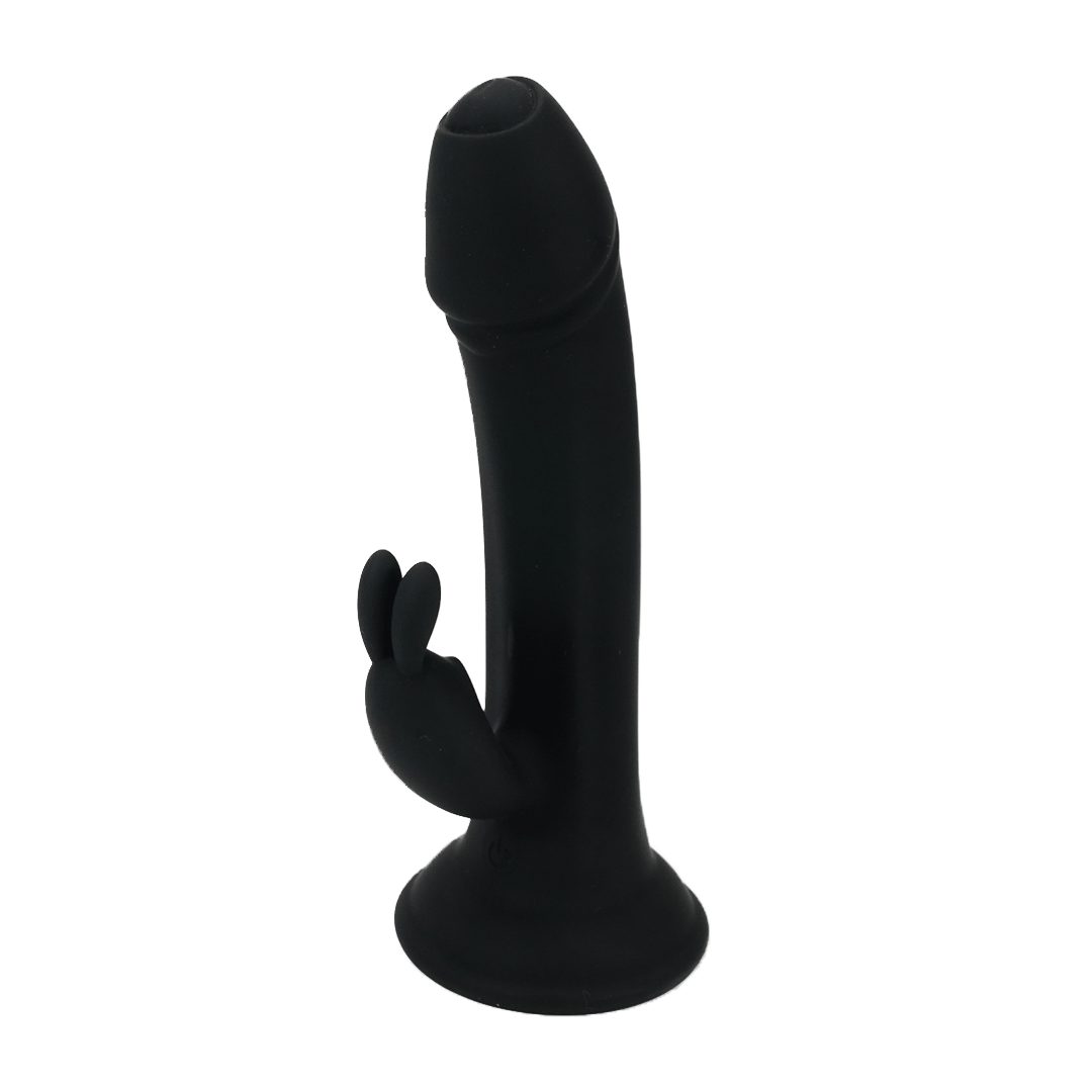King Caesar Rechargeable Rabbit Vibrator, black dildo with rabbit ears