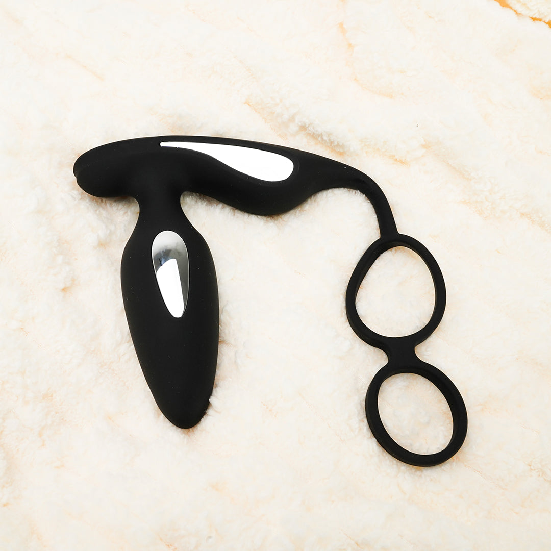 Black silicone electric shock cock ring and butt plug