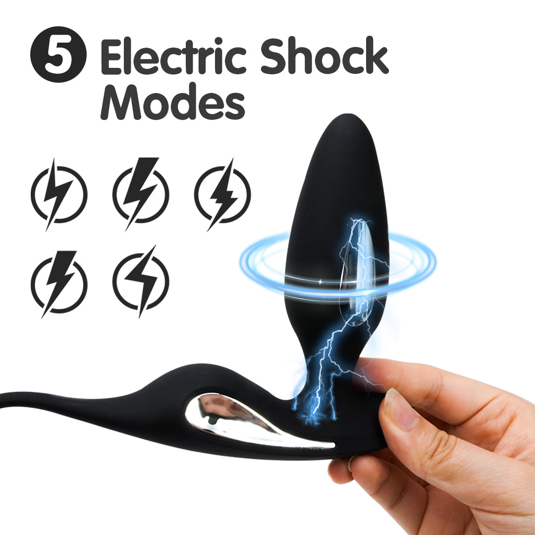 Electric Shock Cock Ring Butt Plug, 5 Modes for Unique Sensations