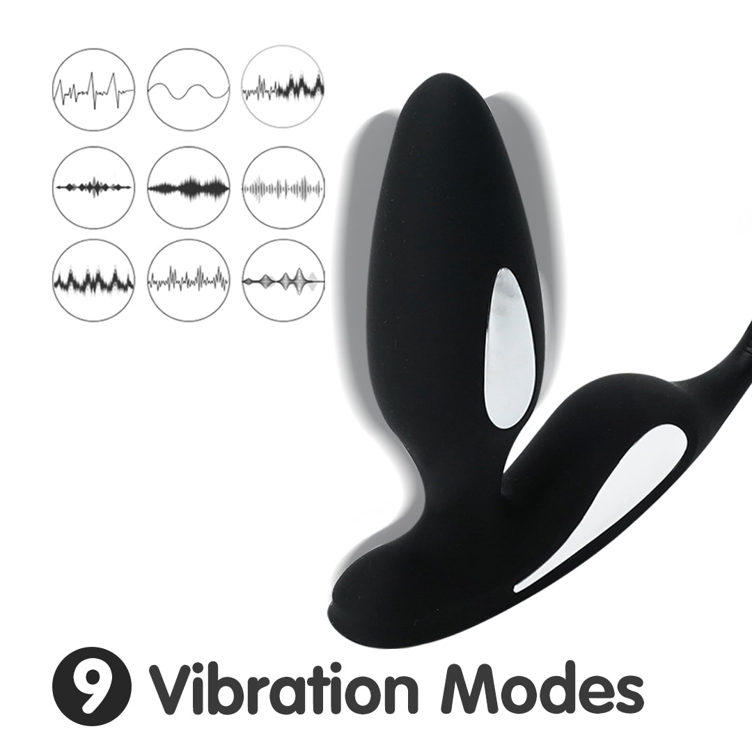 Electric Shock Cock Ring Butt Plug with 9 Vibration Modes