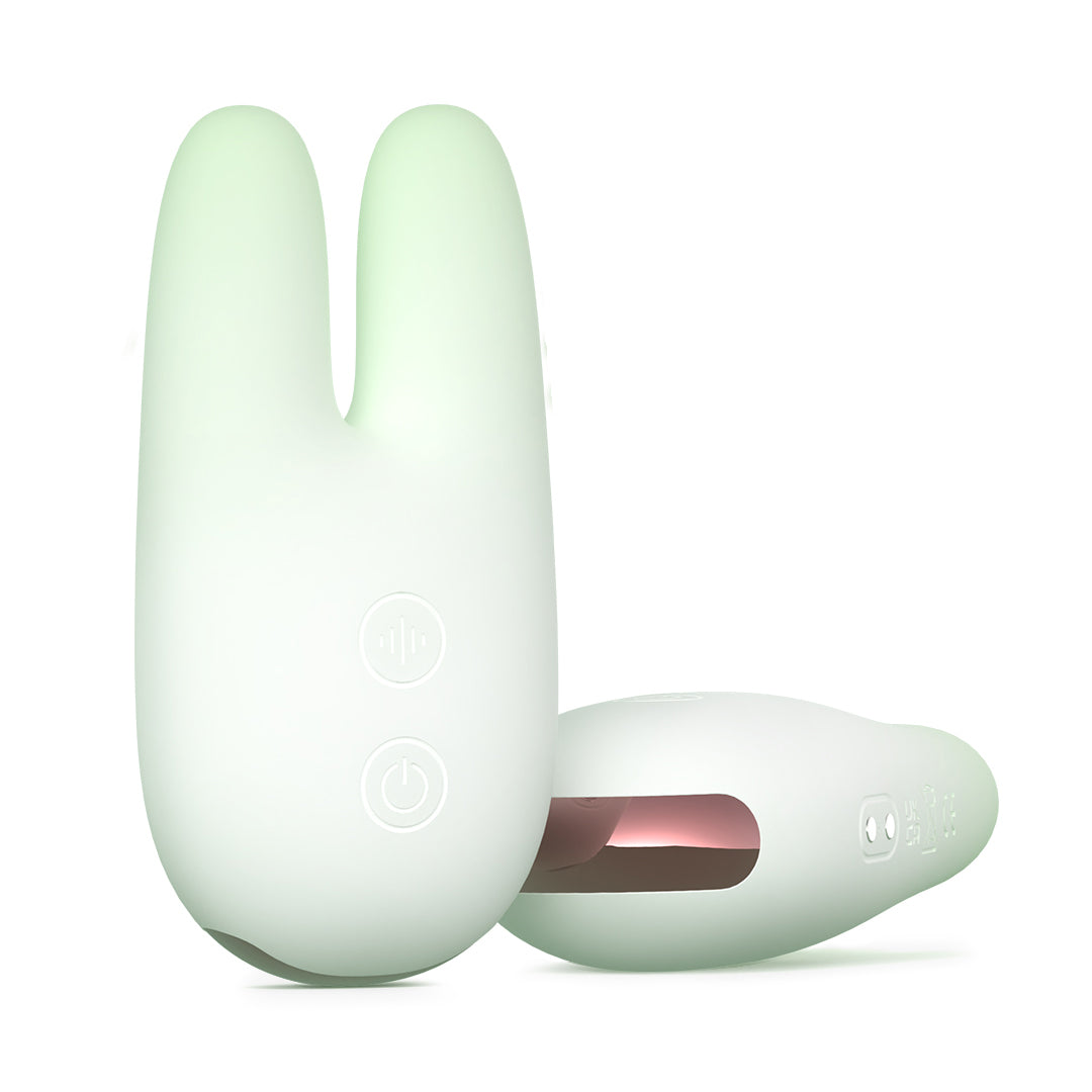 Rabbit clitoral vibrator, mint green, dual tip